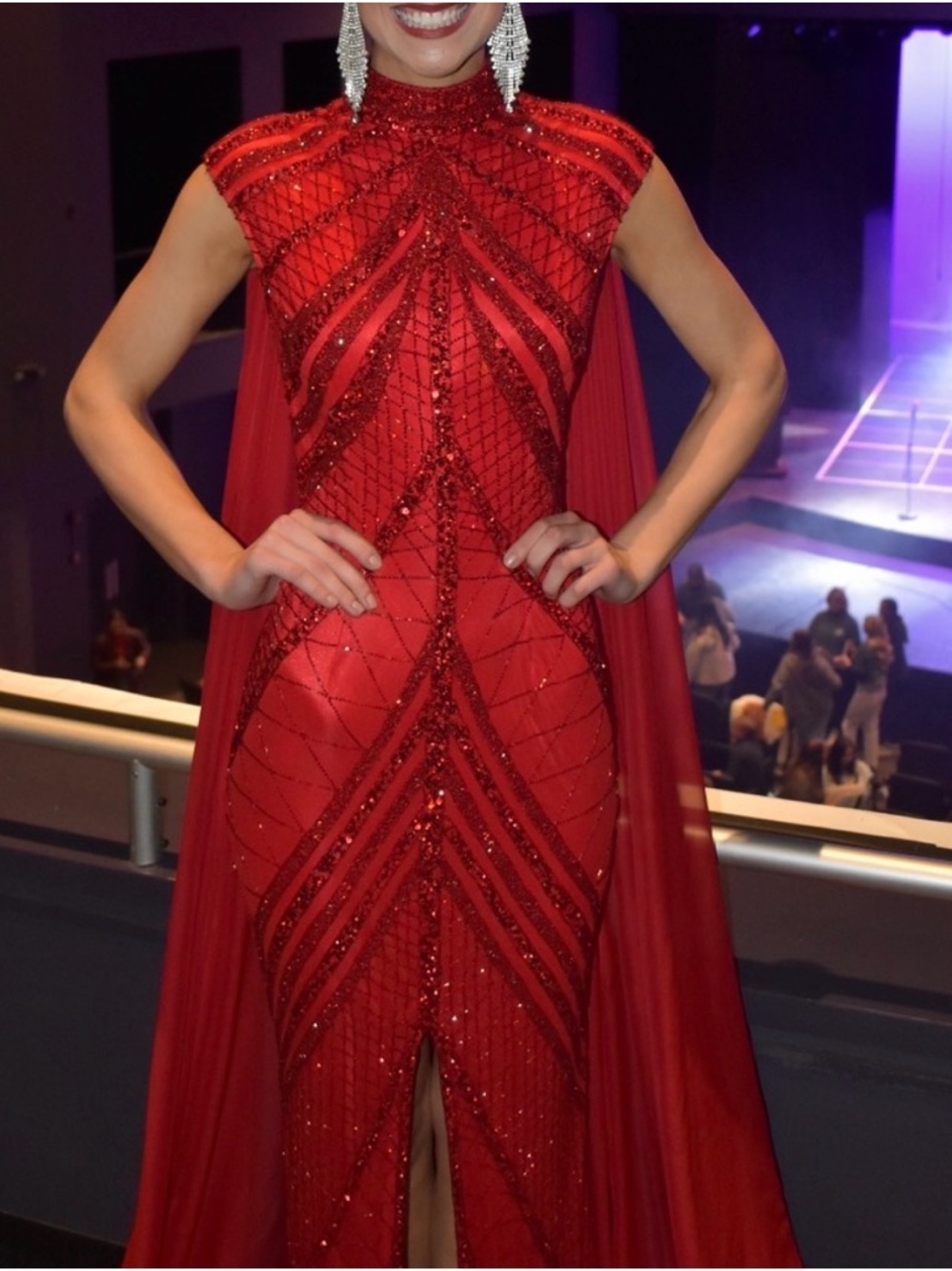 ASHLEY LAUREN Red Embellished Cape Gown - Women Dresses - Picture 3 of 3